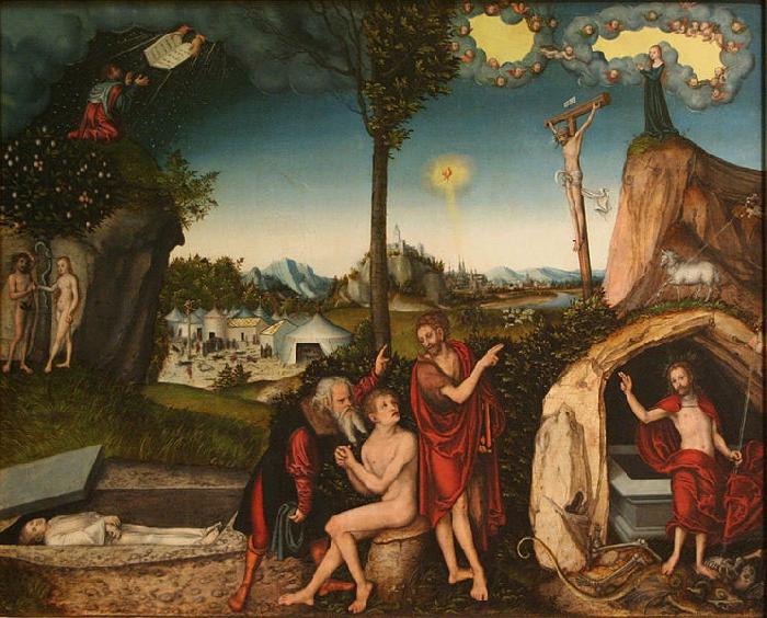 Lucas Cranach The Law and the Gospel Norge oil painting art